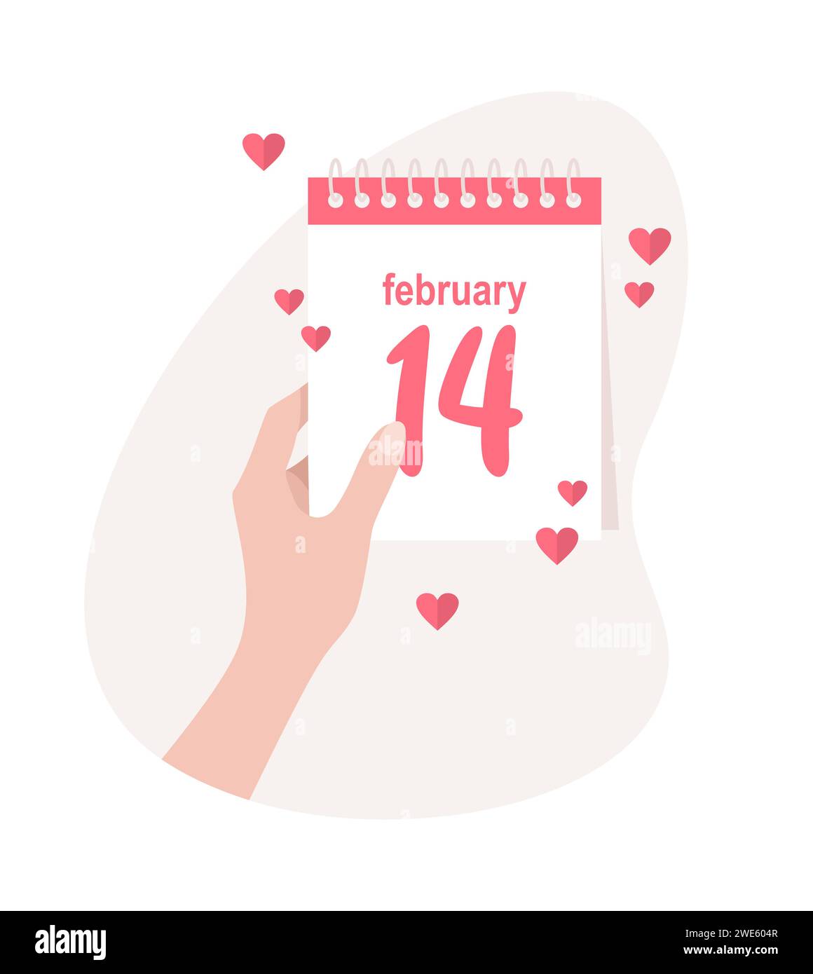 Calendario giornaliero con data 14 febbraio. Illustrazione vettoriale di San Valentino in stile piatto Illustrazione Vettoriale