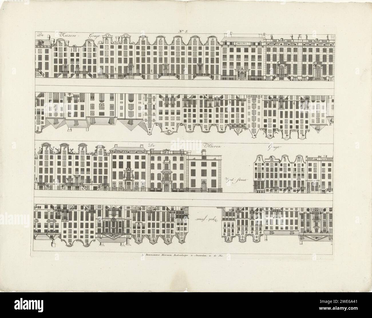 Facciate di case su Keizersgracht e Herengracht fino alla Vijzelstraat, Caspar Jacobsz. Philips, 1768 - 1771 stampa Amsterdam carta incisione anteriore faÃ §ade Keizersgracht. Herengracht Foto Stock