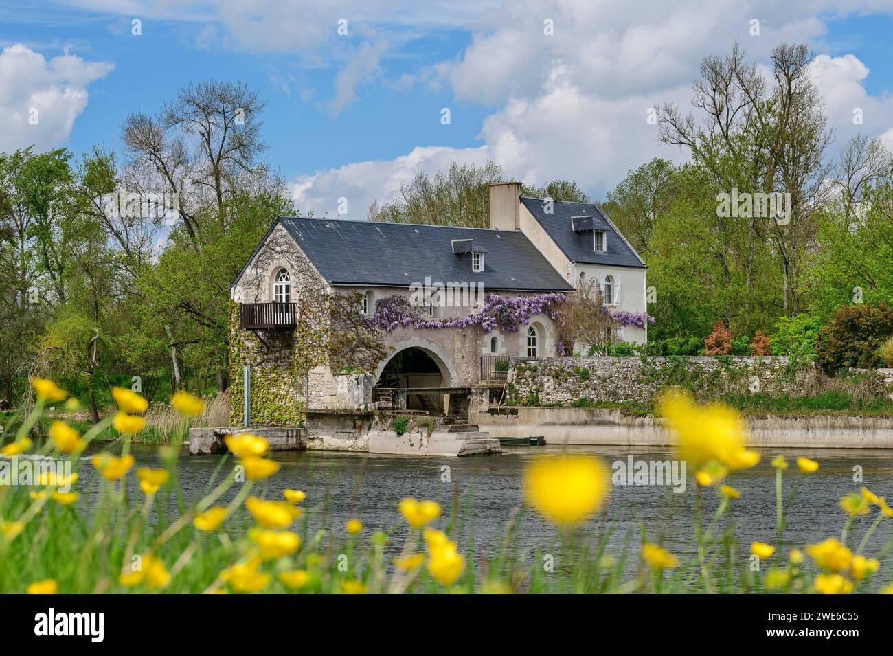 Francia, Centre-Val de Loire, casa sul lungofiume nella Valle della Loira Foto Stock