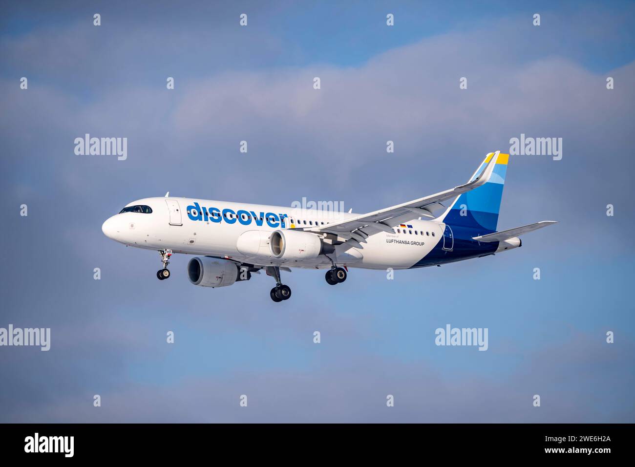 Scoprite l'Airbus A320-200, im Landeanflug auf den Flughafen Francoforte fra, Fraport, im Winter, Assia, Deutschland Flughafen fra *** Scoprite l'Airbus A320 200, in avvicinamento all'Aeroporto fra di Francoforte, Fraport, in inverno, Assia, Germania fra Foto Stock