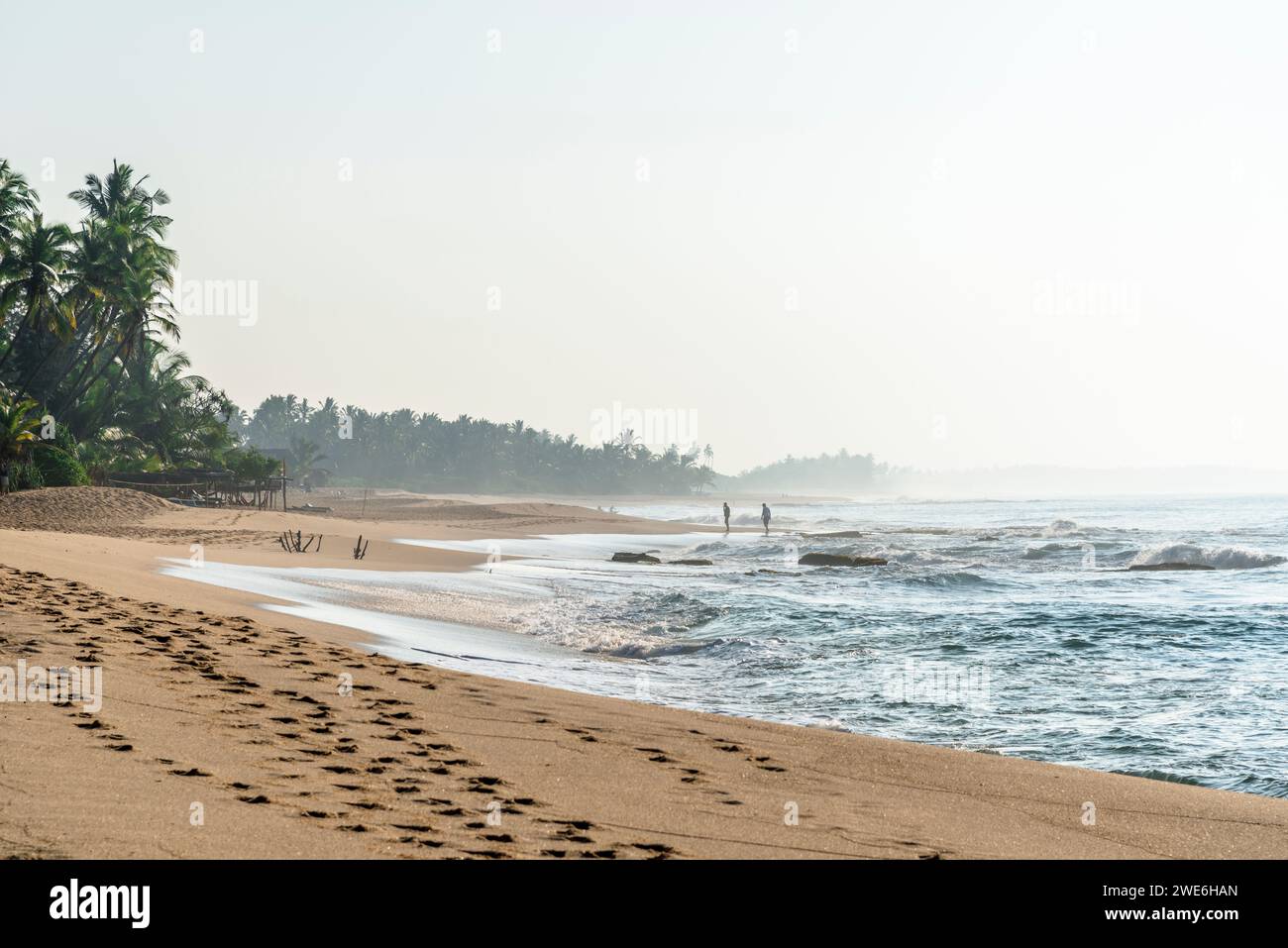 Sri Lanka, Provincia meridionale, Tangalle, impronte sulla spiaggia tropicale Foto Stock