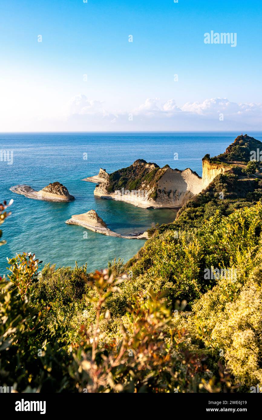 Grecia, Isole Ionie, vista di Capo Drastis in estate Foto Stock