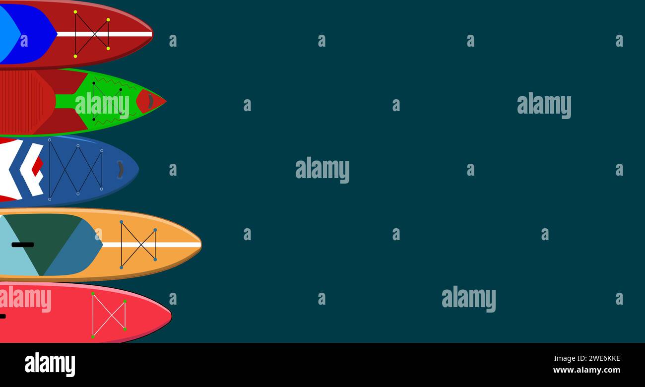 Paddle boarding sito web sfondo con tavole di sostegno luminoso e lo spazio per il testo Illustrazione Vettoriale