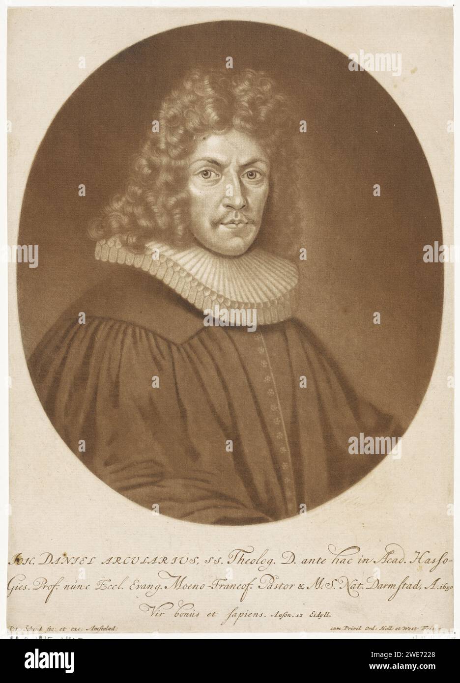 Ritratto del pastore e professore Johann Daniel Arcularius, Pieter Schenk (i), 1670 - 1713 stampa Amsterdam paper wig Foto Stock