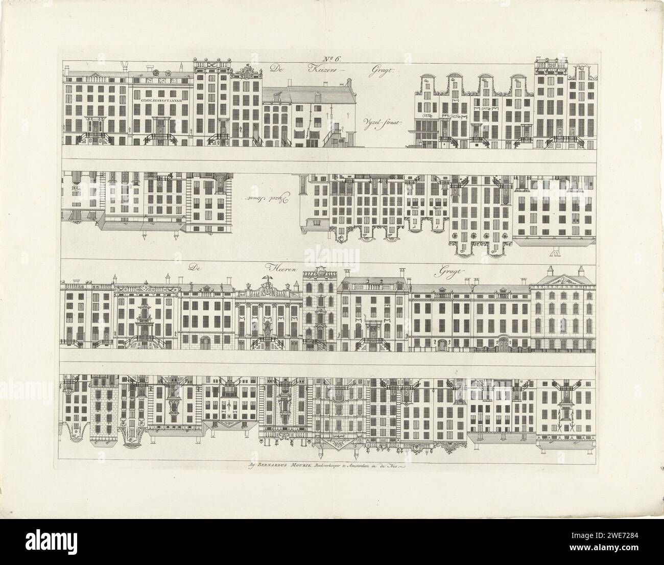 Facciate di case su Keizersgracht per la Vijzelstraat e Herengracht, Caspar Jacobsz. Philips, 1768 - 1771 stampa Amsterdam carta incisione anteriore faÃ §ade Keizersgracht. Herengracht Foto Stock