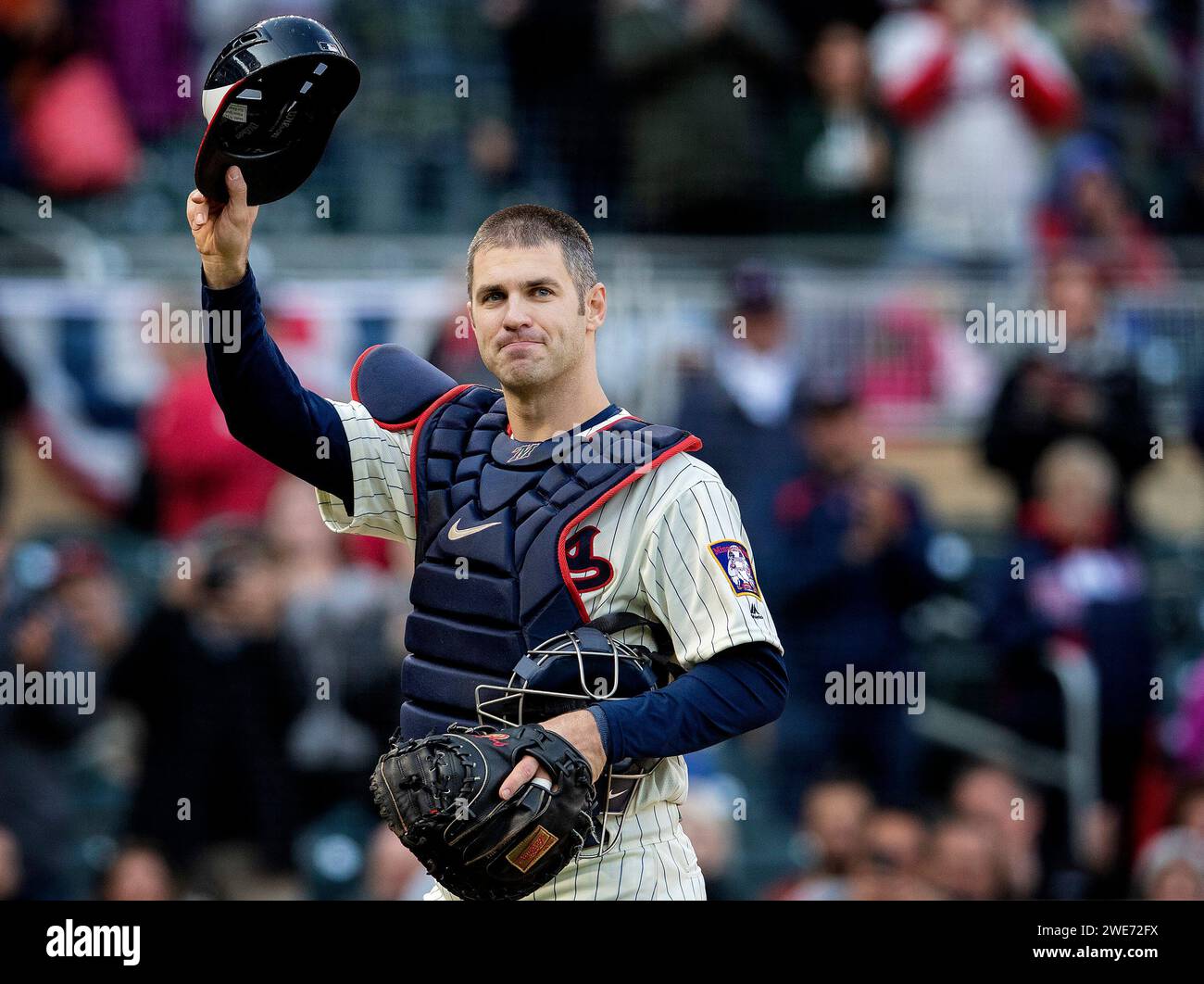 Minneapolis, Stati Uniti. 30 settembre 2018. Joe Mauer giocò a catcher, iniziando in ottava elementare con la Cretin-Derham Hall High School e dal 2004-2013 con i Minnesota Twins, ma mai durante un'epidemia di coronavirus. (Foto di Carlos Gonzalez/Minneapolis Star Tribune/TNS/Sipa USA) credito: SIPA USA/Alamy Live News Foto Stock