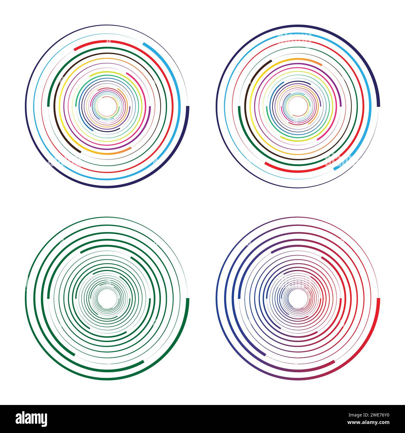 Cerchi casuali concentrici con linee dinamiche. Vortex Circular swirl (vortice circolare). Illustrazione Vettoriale