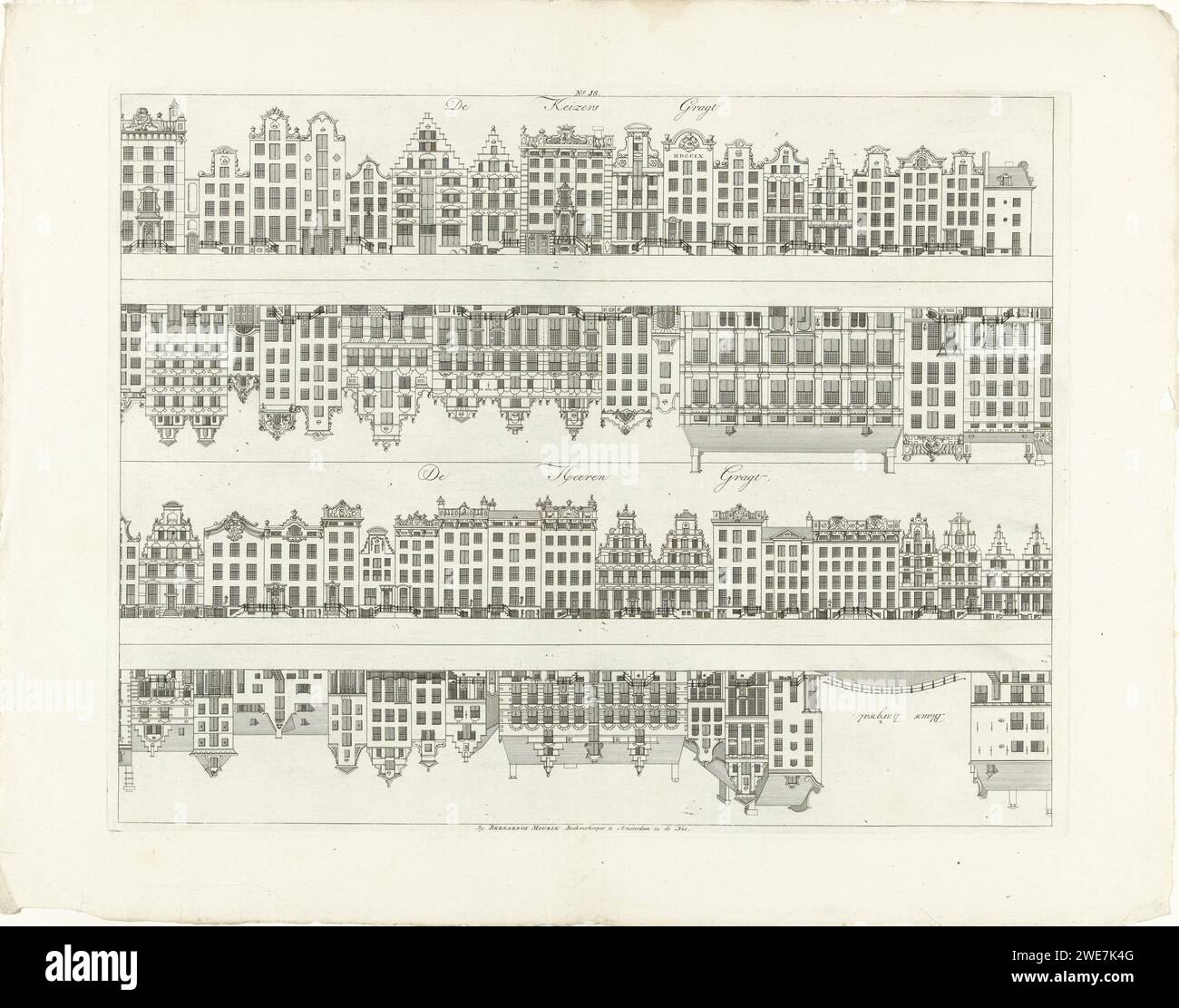Facciate di case su Keizersgracht e Herengracht fino al Blauwburgwal, Caspar Jacobsz. Philips, 1768 - 1771 stampa Amsterdam carta incisione anteriore faÃ §ade Keizersgracht. Herengracht Foto Stock