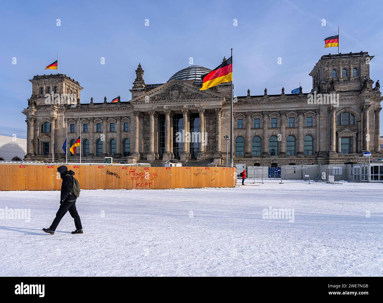 Cantiere con recinzione, Reichstag di Berlino, quartiere governativo, Berlino, Germania Foto Stock