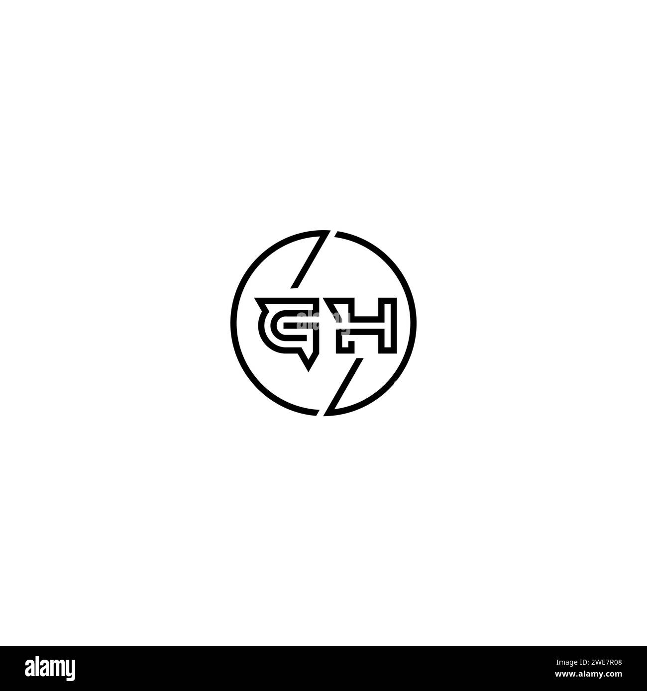 Logo GH Simple Outline Concept e cerchio di design iniziale sfondo bianco e nero Illustrazione Vettoriale