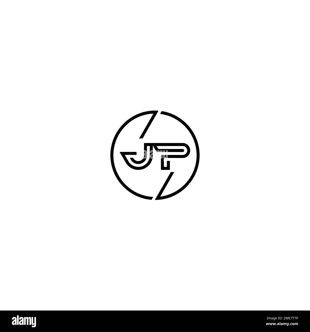 Logo JP Simple Outline Concept e cerchio di design iniziale sfondo bianco e nero Illustrazione Vettoriale