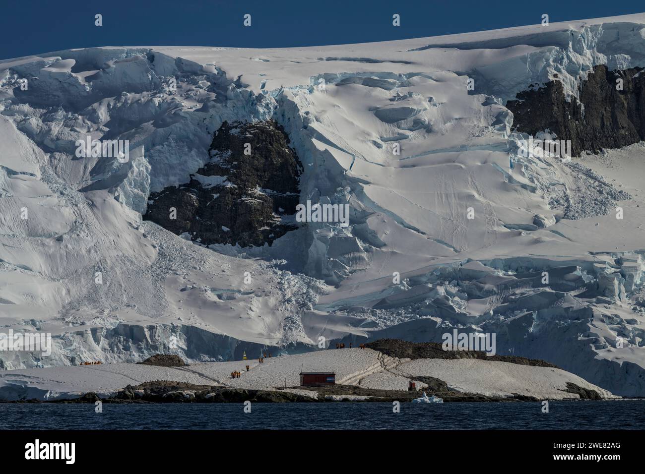 La sceneria glaciale che circonda il porto di Mikkelsen, in Antartide Foto Stock