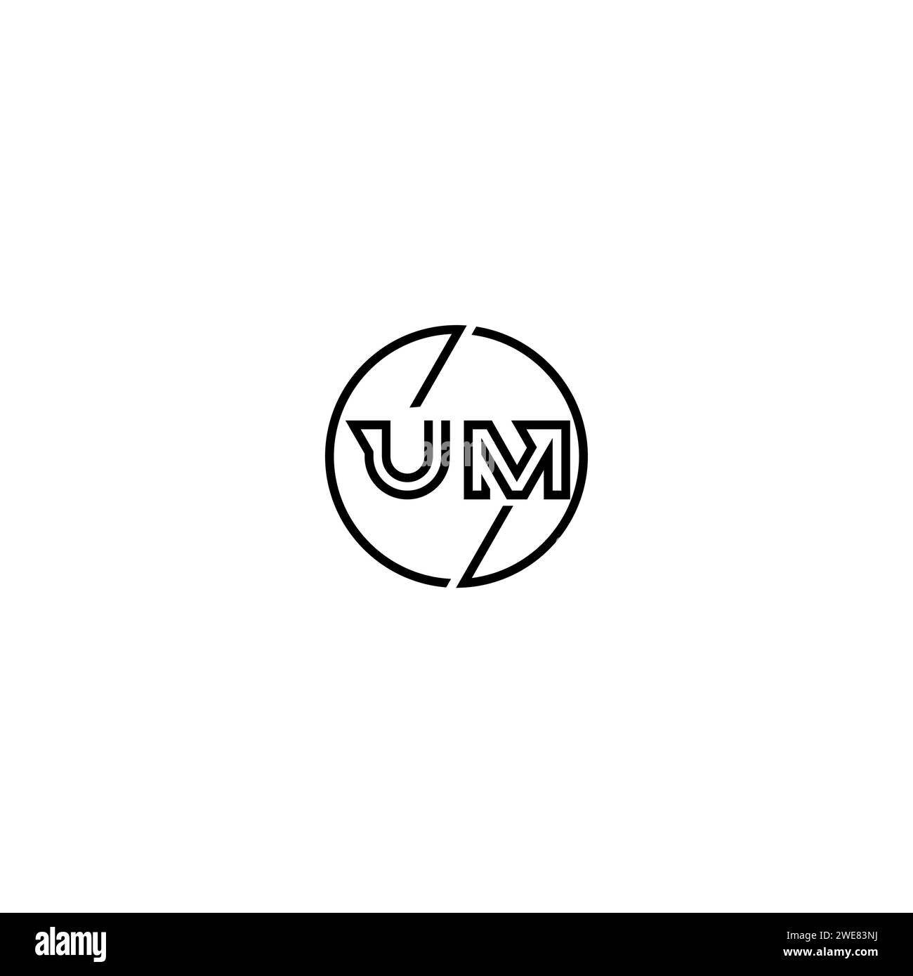 Logo UM Simple Outline Concept e cerchio di design iniziale sfondo bianco e nero Illustrazione Vettoriale