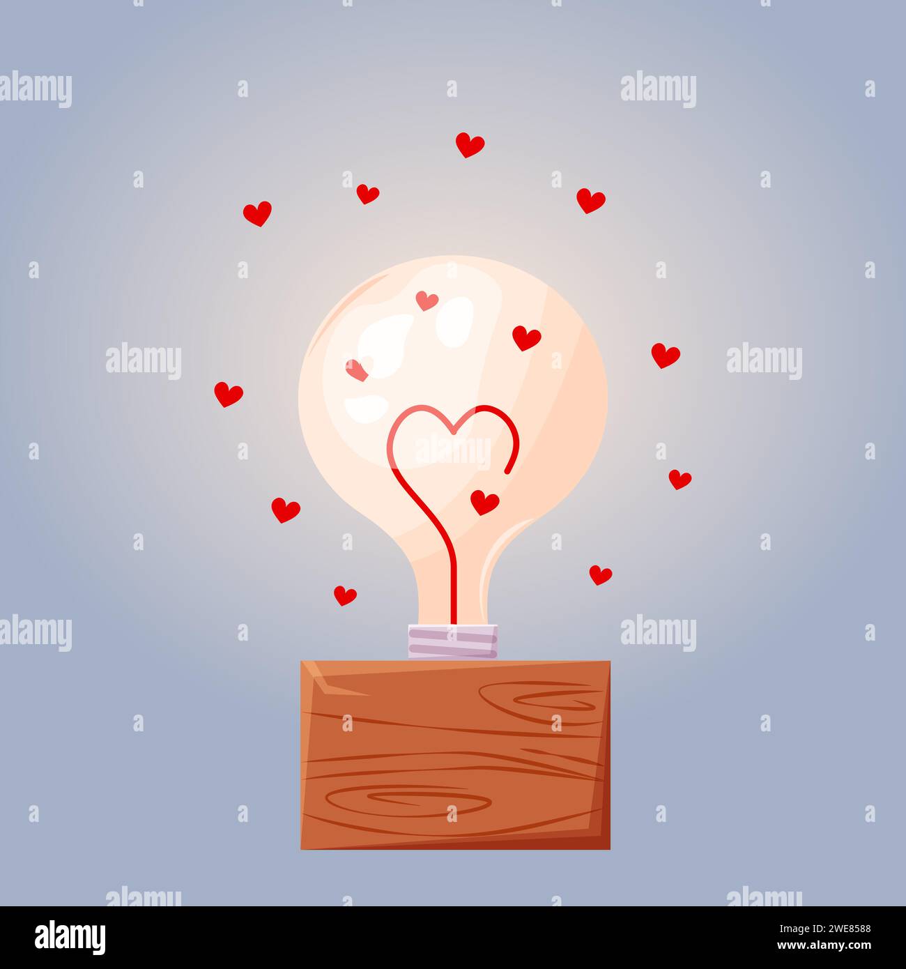 Lampada per San Valentino o per il matrimonio su un piedistallo in legno Illustrazione Vettoriale