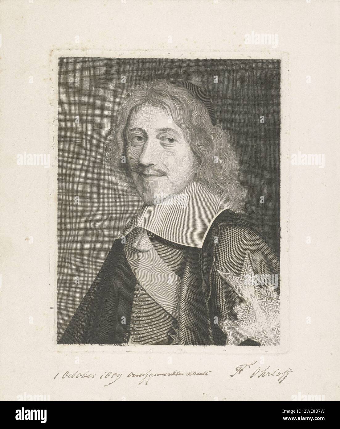 Ritratto del Cancelliere Michel le Tellier, Frits Ohrloff, 1859 stampa Ritratto del Cancelliere francese Michel le Tellier. Sulla manica è ricamata la croce dell'ordine dello Spirito Santo. Incisione/incisione su carta Amsterdam Foto Stock