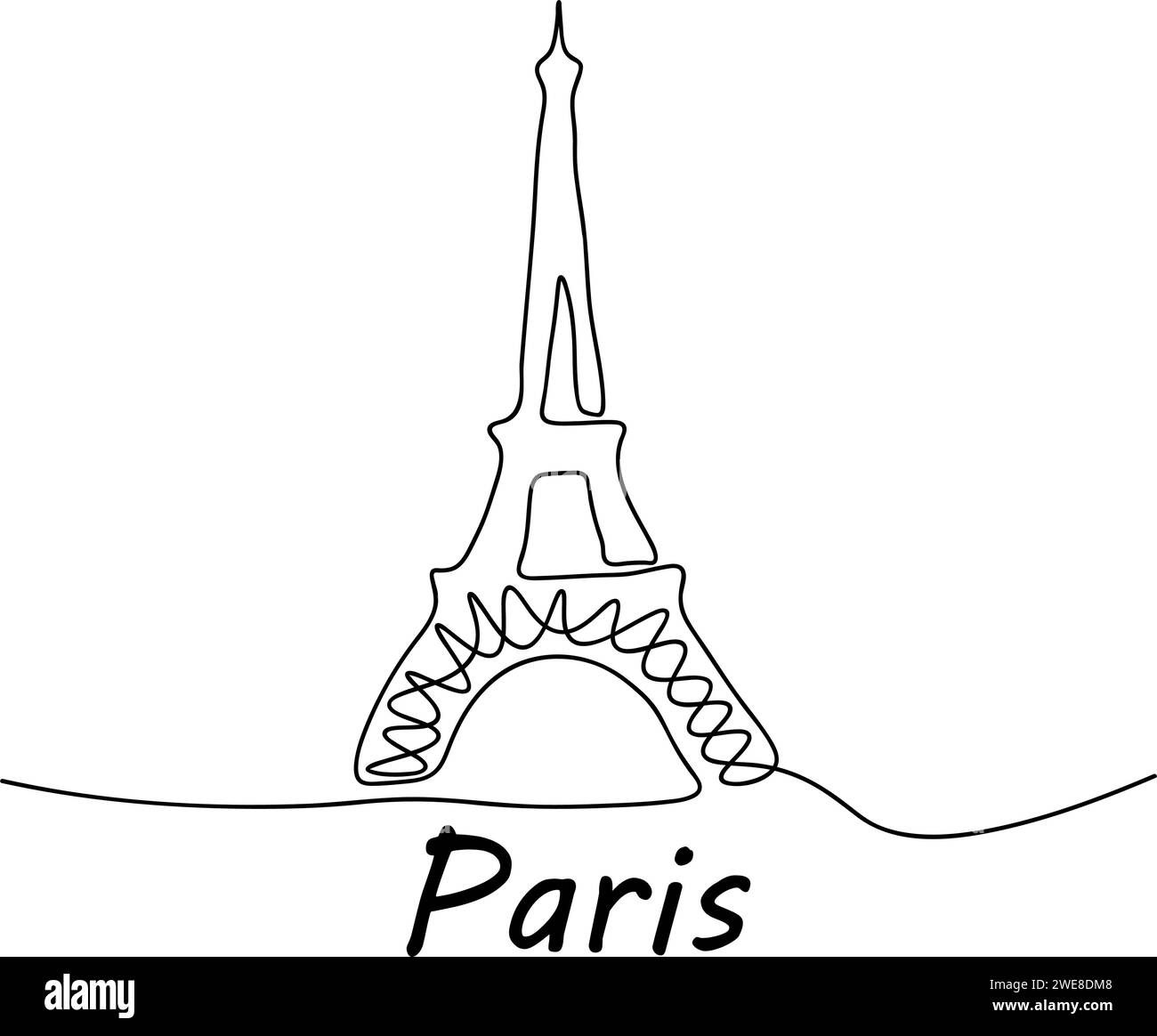 Torre Eiffel di Parigi continua su una linea tracciata. Illustrazione delle attrazioni di Parigi. isolato. Illustrazione vettoriale Illustrazione Vettoriale