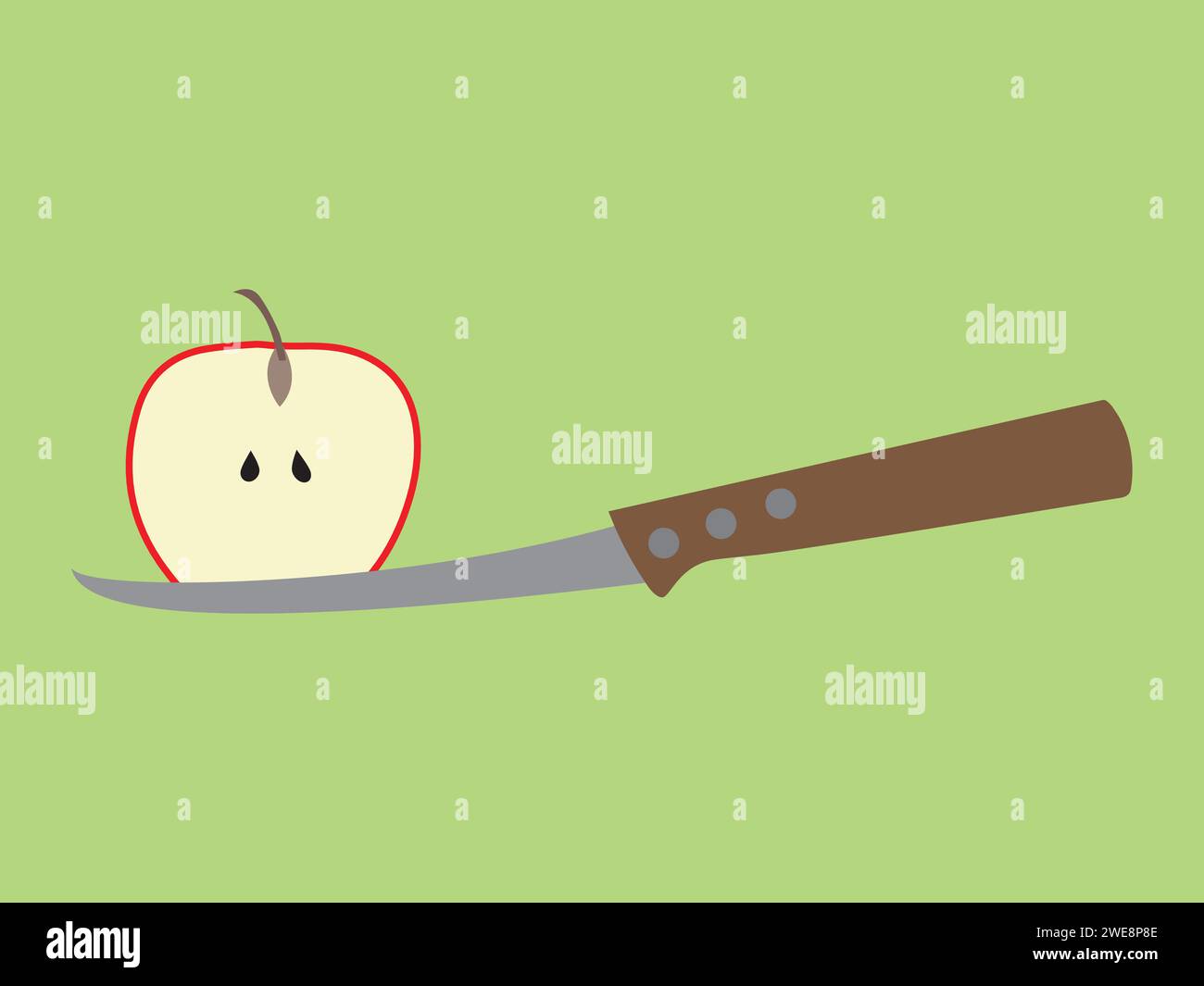 Metà di una mela su un coltello Illustrazione Vettoriale