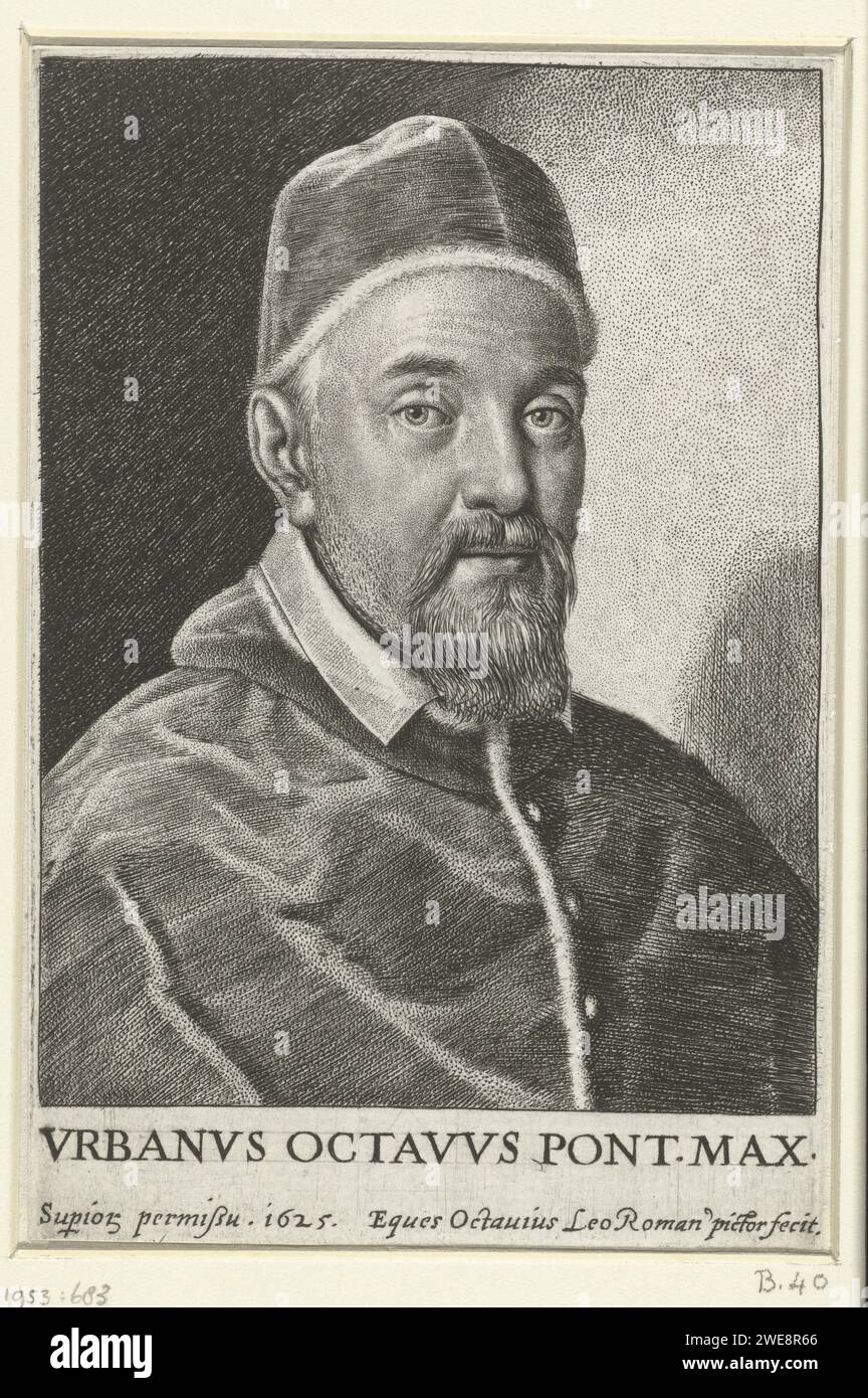 Portret van Pope Urban 8, Ottavio Mario Leoni, 1625 stampa Portret van Maffeo Barberini, Pope Urban 8. Italia carta incisa papa Foto Stock