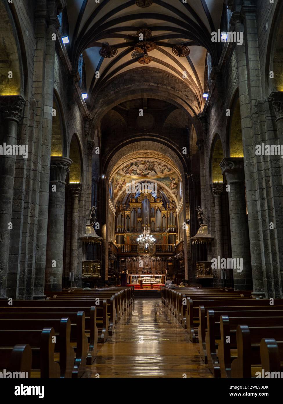 Interno della cattedrale romanica di Jaca. Culto a Jaca Huesca Foto Stock