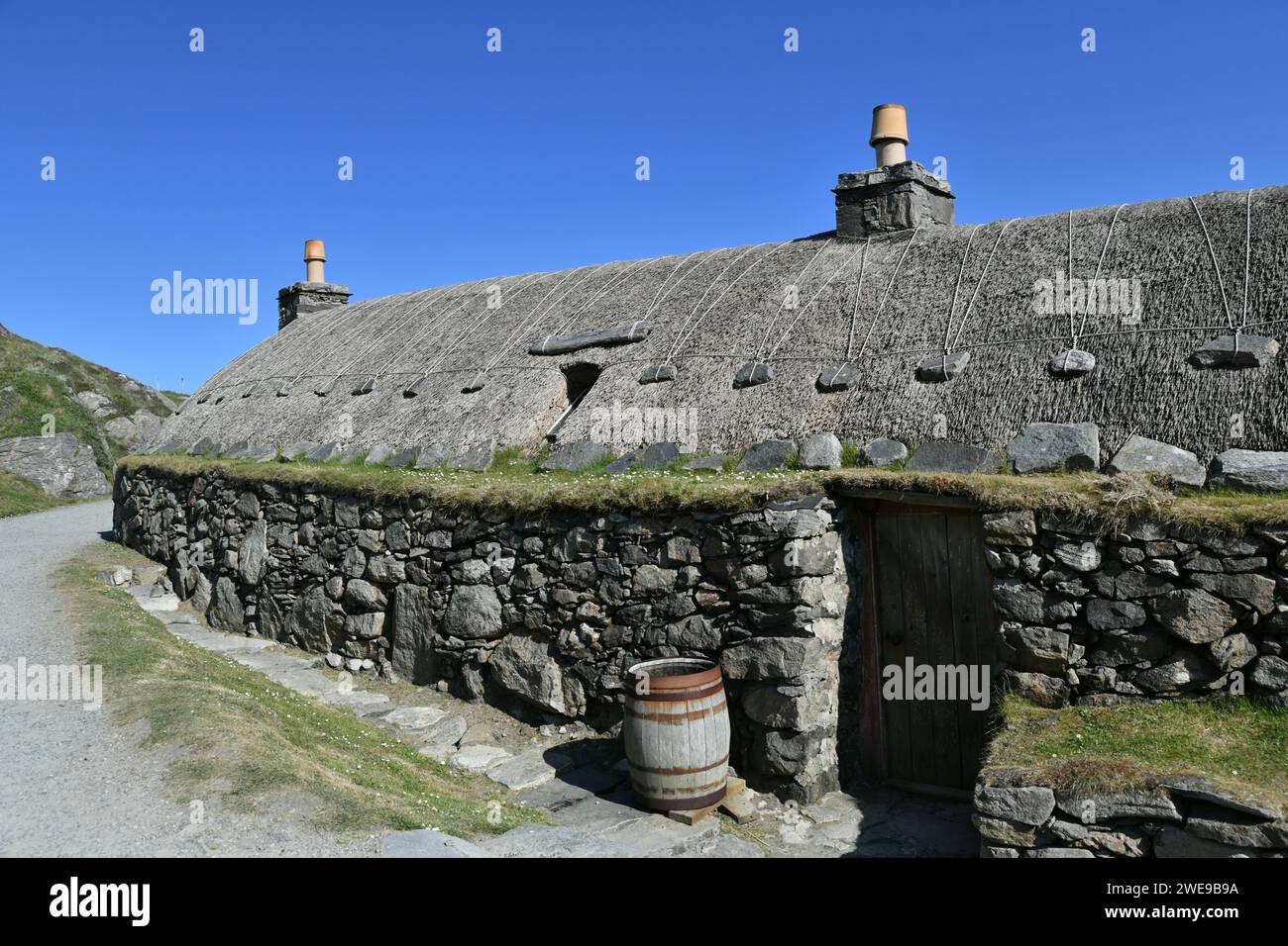 NA Geàrrannan Blackhouse Village vicino a Carloway, Isola di Lewis, Scozia Foto Stock