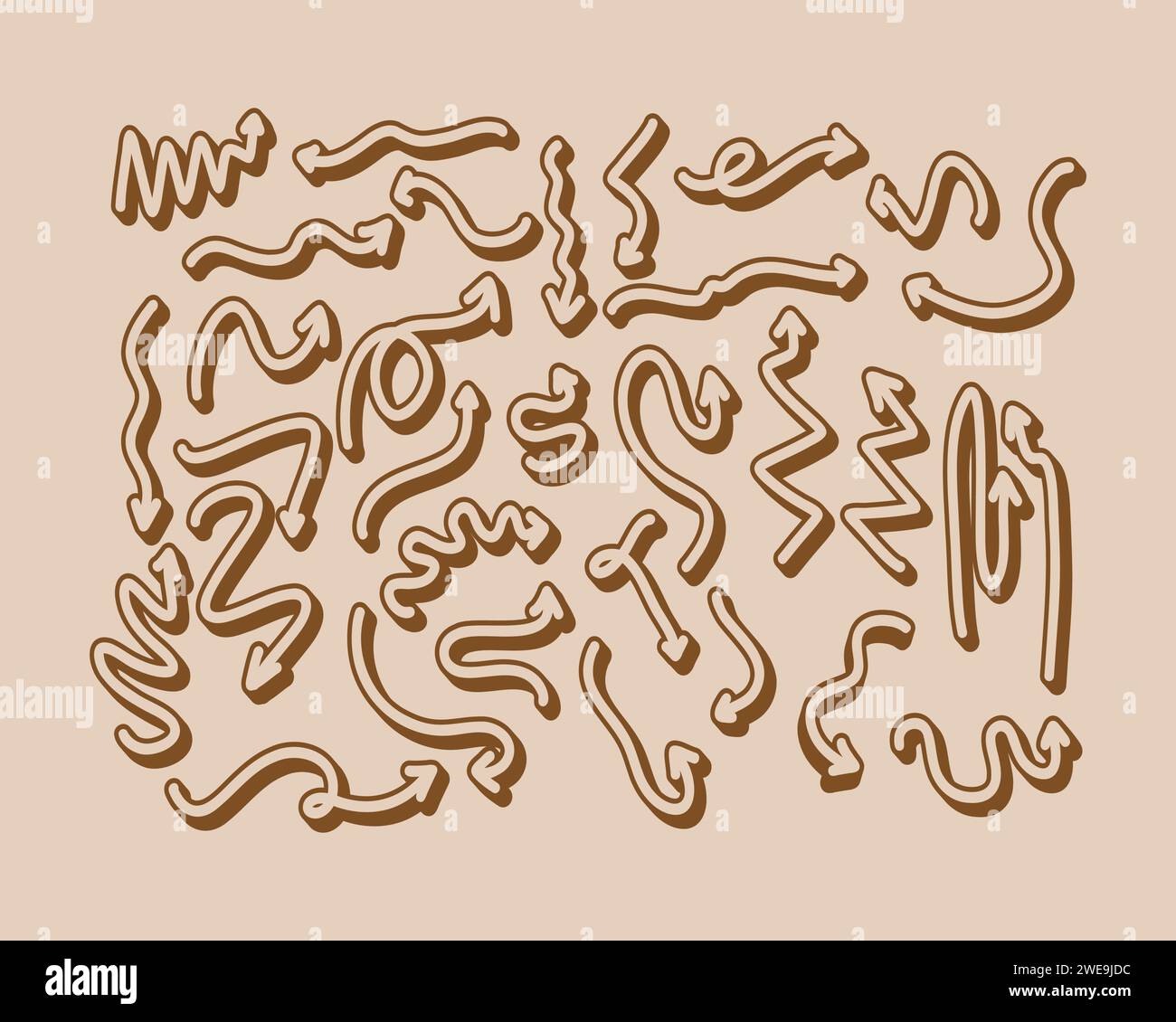 Illustrazione del set vettoriale con frecce retrò decorative disegnate a mano Illustrazione Vettoriale