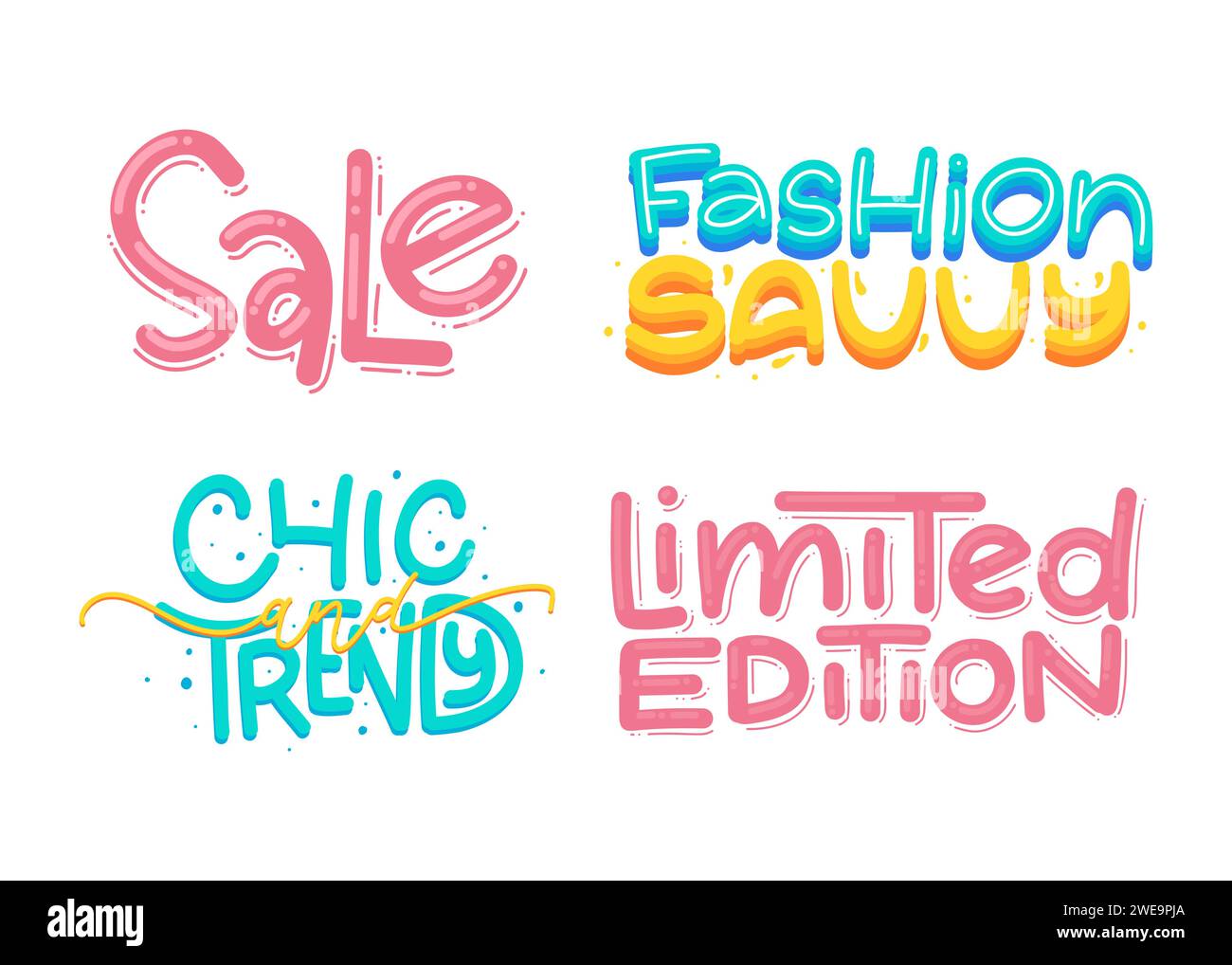 Simpatica frase a mano colorata per il marketing delle vendite di moda in illustrazione vettoriale. Illustrazione Vettoriale