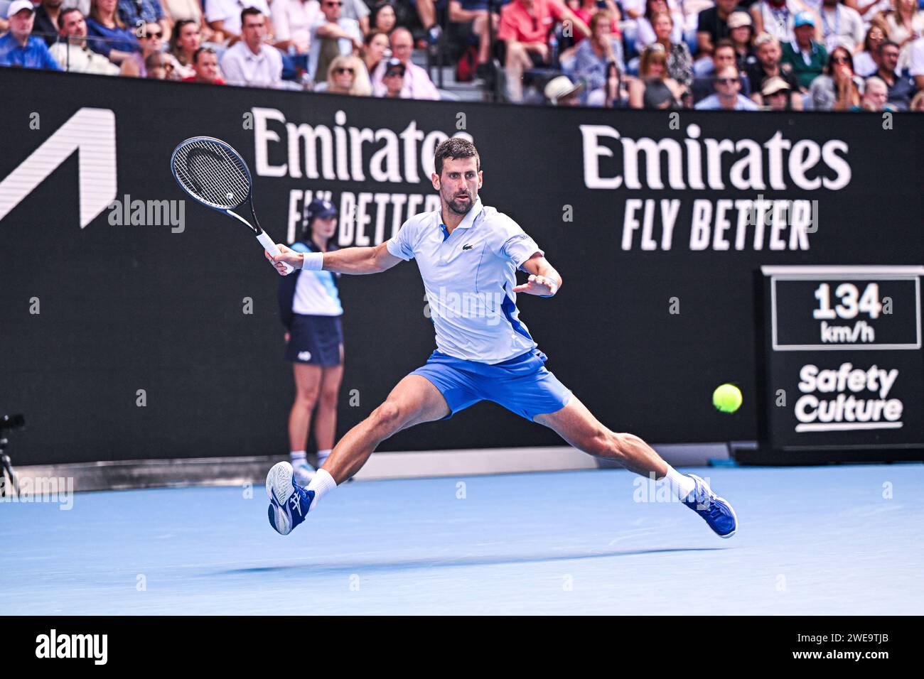 Novak Djokovic della Serbia durante il torneo di tennis del grande Slam agli Australian Open 2024 il 22 gennaio 2024 al Melbourne Park di Melbourne, Australia. Foto Victor Joly / DPPI Foto Stock