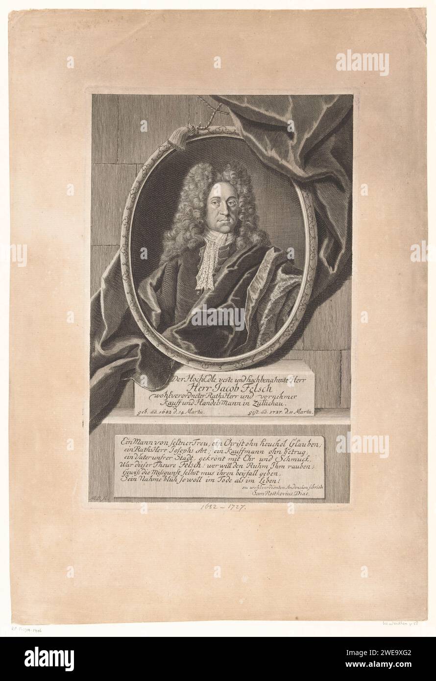 Ritratto di Jakob Felsch, Martin Bernigeroth, 1727 - 1733 stampa Leipzig paper Engraving Historical Persons Foto Stock