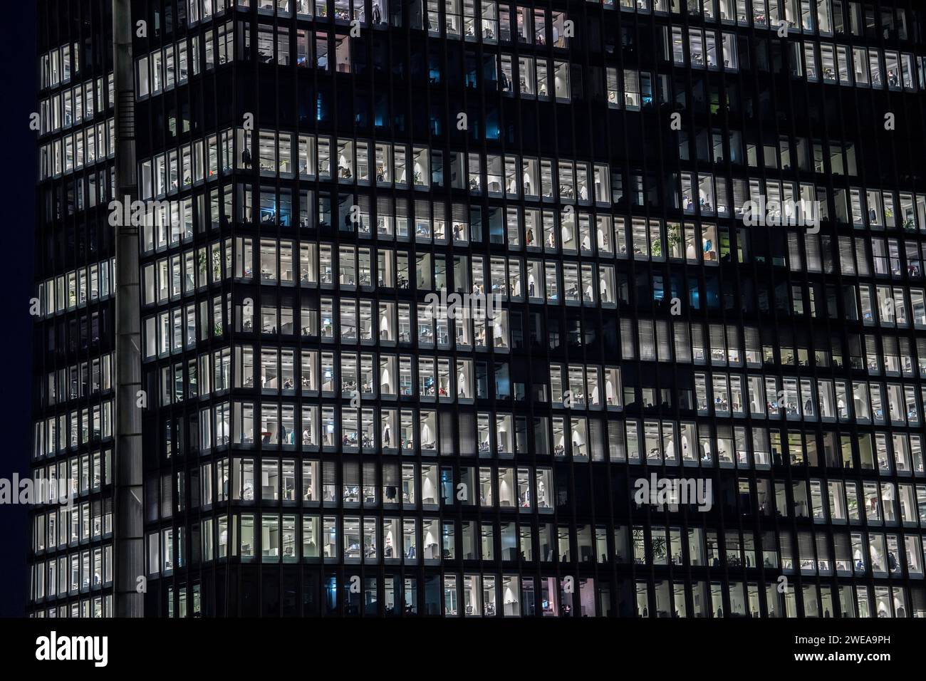 L'edificio della Banca centrale europea, BCE, a Francoforte sul meno, finestre illuminate, uffici, Assia, Germania Foto Stock