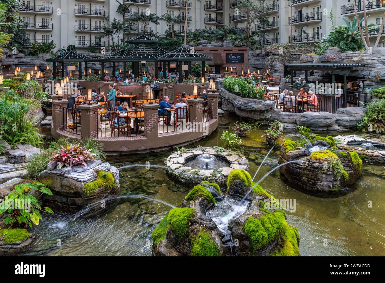 Gli ospiti cenano al Cascades American Cafe all'interno del Gaylord Opryland Resort and Convention Center di Nashville, Tennessee Foto Stock