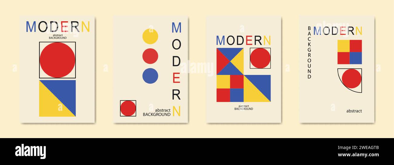 Sfondi minimalisti. Set di illustrazioni astratte geometriche vettoriali in stile vintage. Per dipingere, poster, cartelloni pubblicitari o copertine Illustrazione Vettoriale