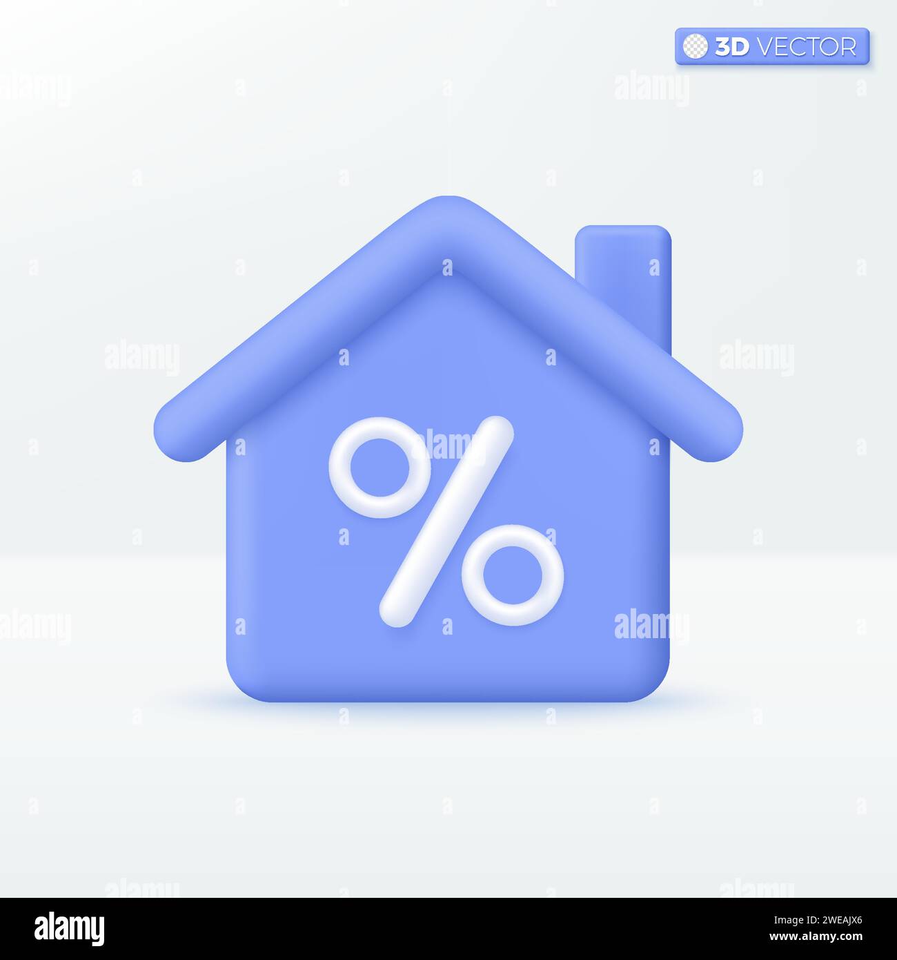 Icona 3d House (Casa 3d) e percent symbol (percentuale). Smart Home alla moda, immobiliare, prestito, mutuo, concetto di back. Progettazione di illustrazioni isolate vettoriali 3D. iso vettoriale 3D. Illustrazione Vettoriale
