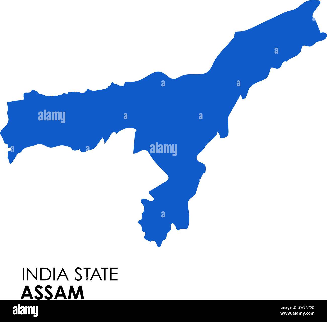 Mappa Assam dello stato indiano. Illustrazione vettoriale mappa Assam. Mappa vettoriale Assam su sfondo bianco. Foto Stock