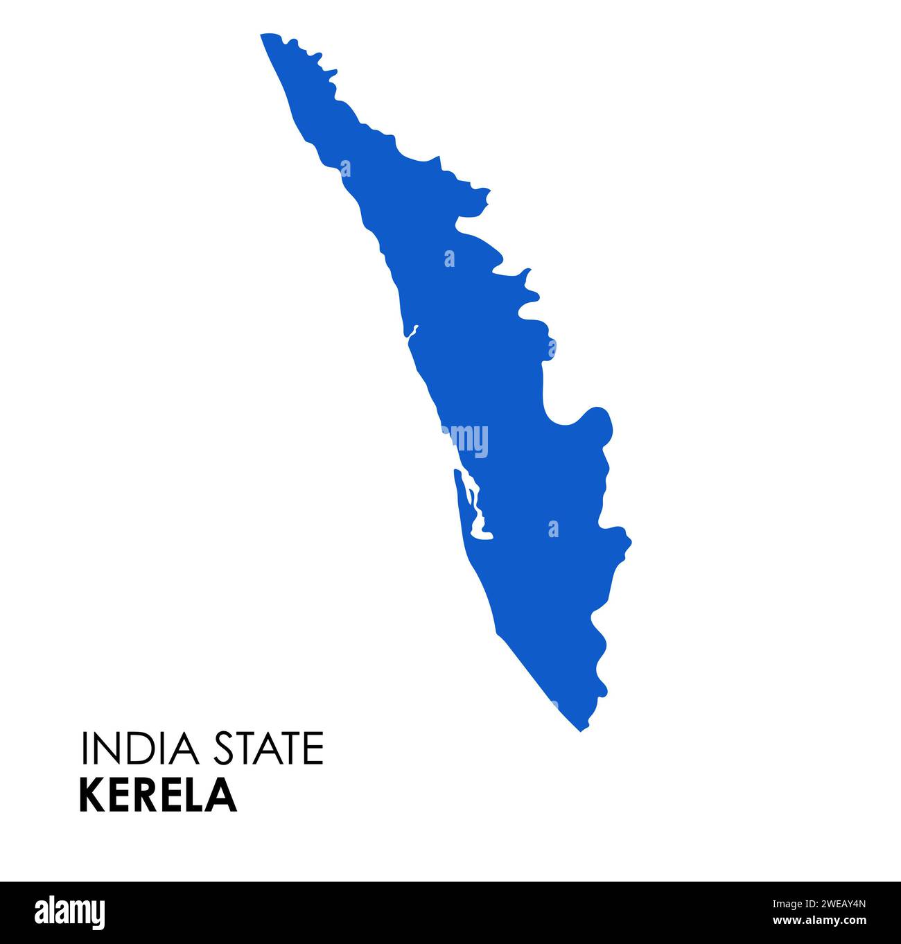 Mappa del Kerala dello stato indiano. Illustrazione vettore mappa Kerala. Mappa vettoriale Kerala su sfondo bianco. Foto Stock