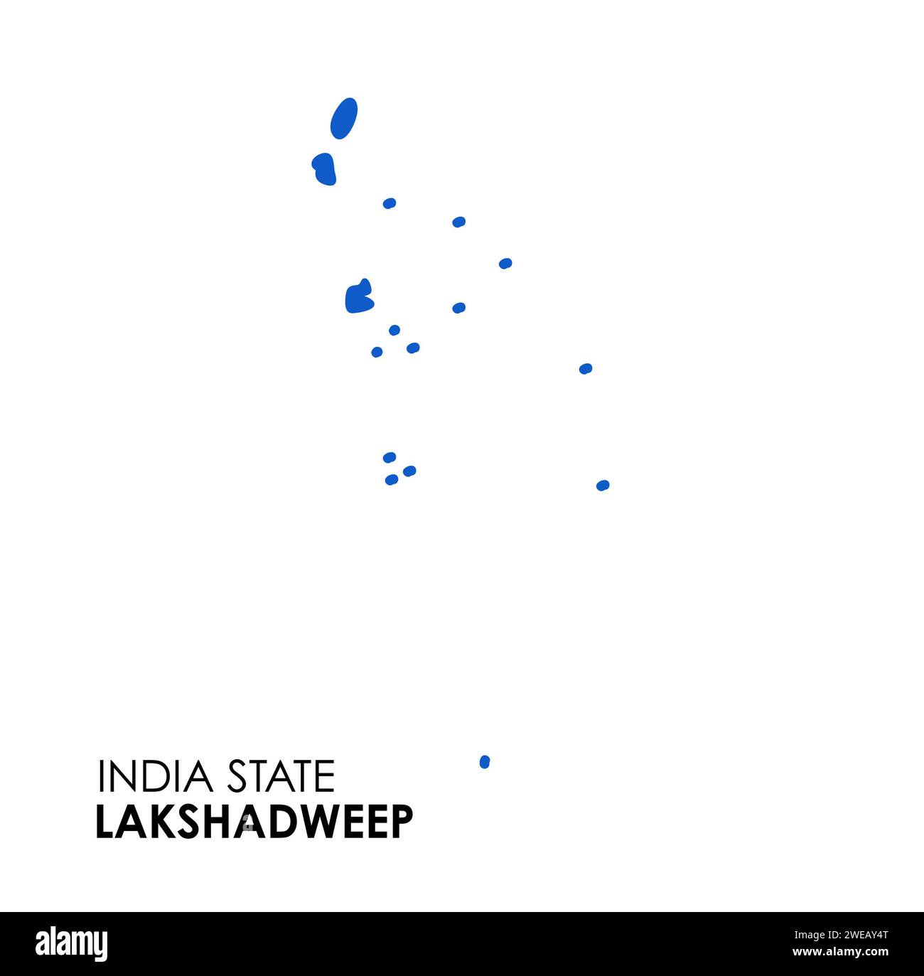Mappa Lakshadweep dello stato indiano. Illustrazione vettoriale mappa Lakshadweep. Sfondo bianco. Foto Stock