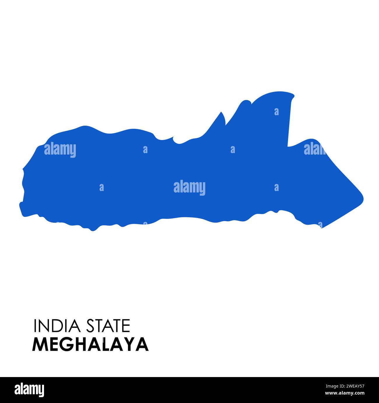 Mappa di Meghalaya dello stato indiano. Illustrazione vettore mappa Meghalaya. Mappa di Meghalaya su sfondo bianco. Foto Stock