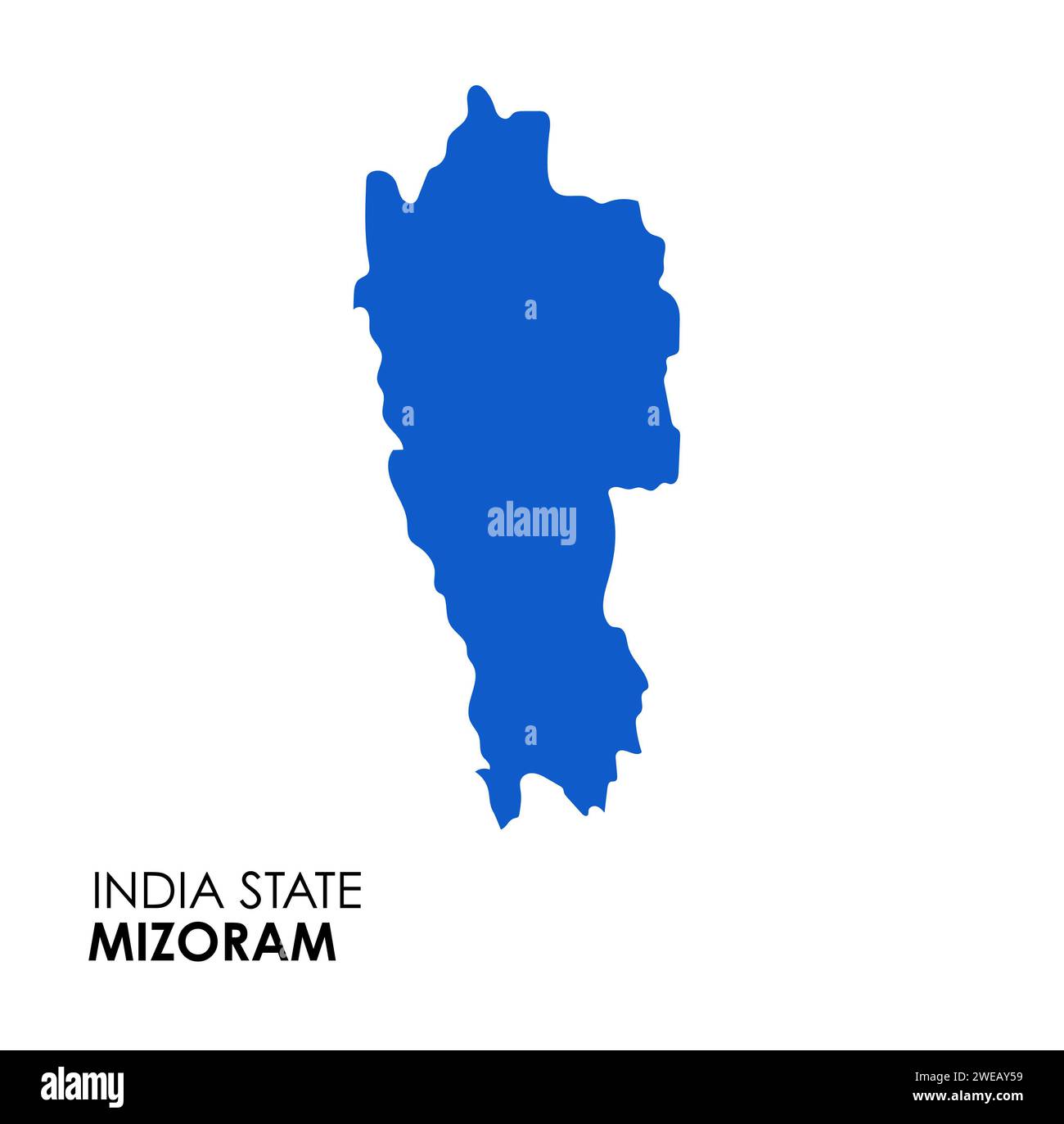 Mappa di Mizoram dello stato indiano. Illustrazione vettore mappa Mizoram. Mappa Mizoram su sfondo bianco. Foto Stock