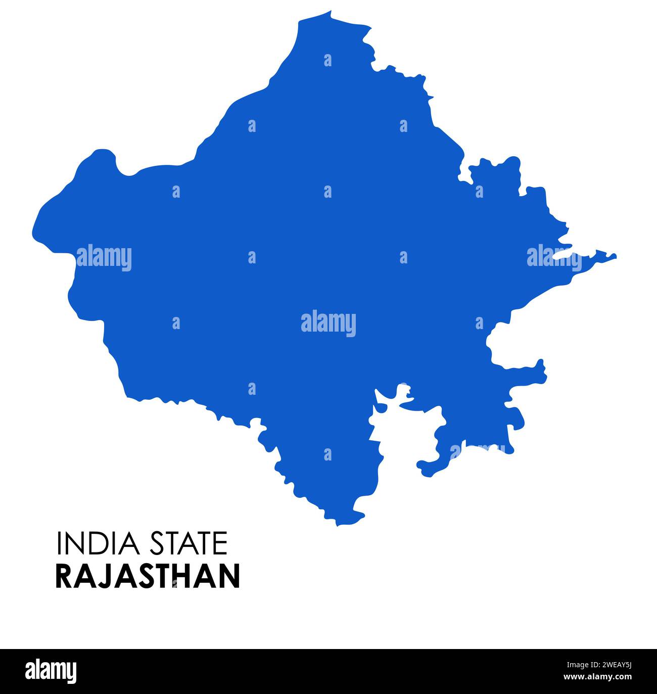 Mappa Rajasthan dello stato indiano. Illustrazione vettoriale mappa Rajasthan. Mappa del Rajasthan su sfondo bianco. Foto Stock