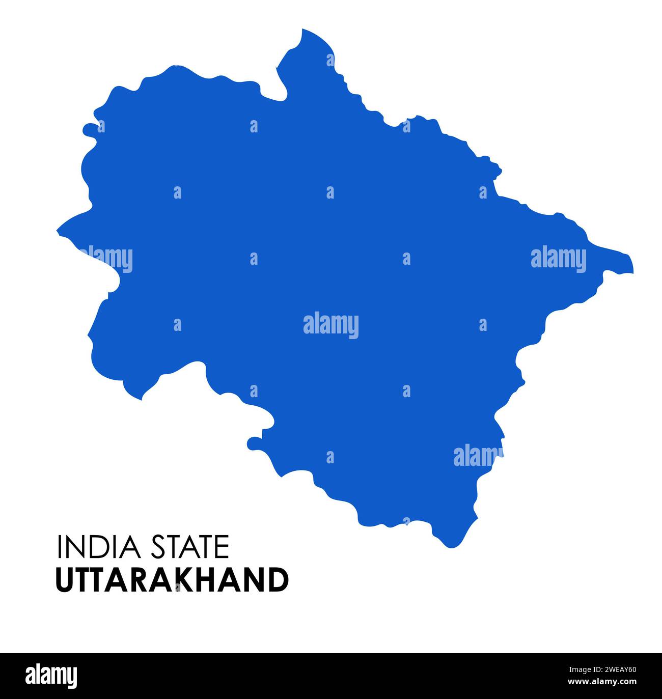 Mappa di Uttarakhand dello stato indiano. Illustrazione vettoriale mappa Uttarakhand. Sfondo bianco. Foto Stock