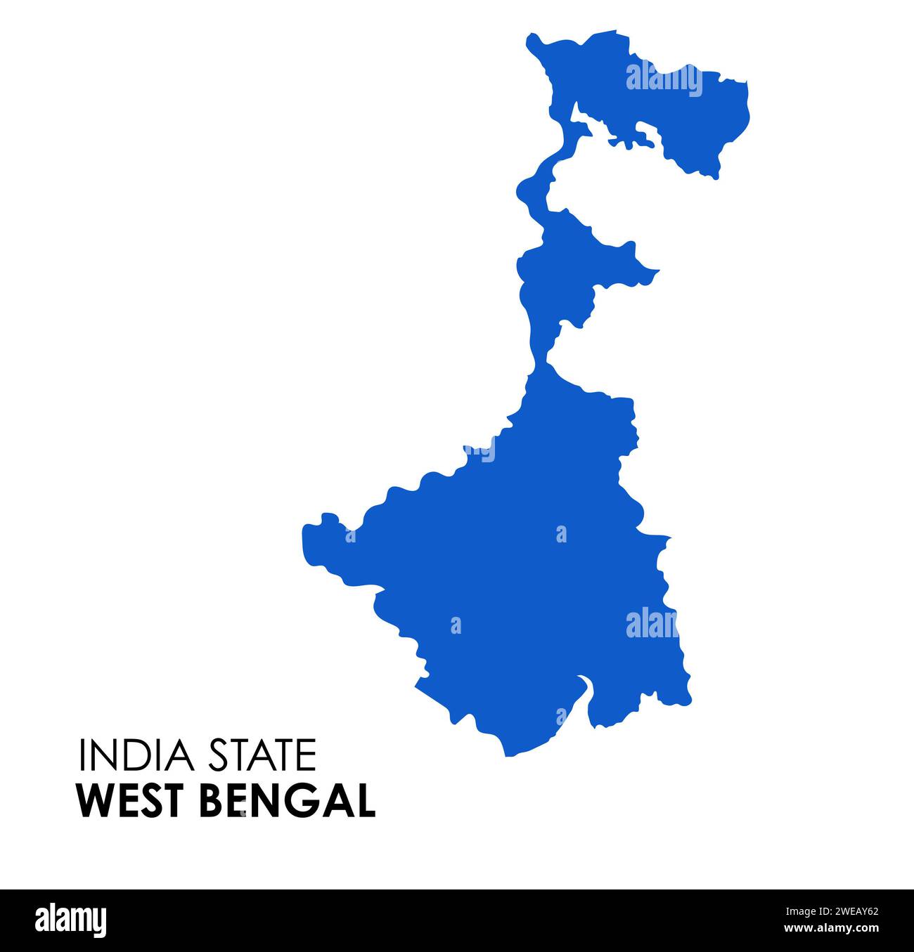 Mappa dello stato indiano del Bengala occidentale. Illustrazione vettoriale mappa di Calcutta. Sfondo bianco. Foto Stock
