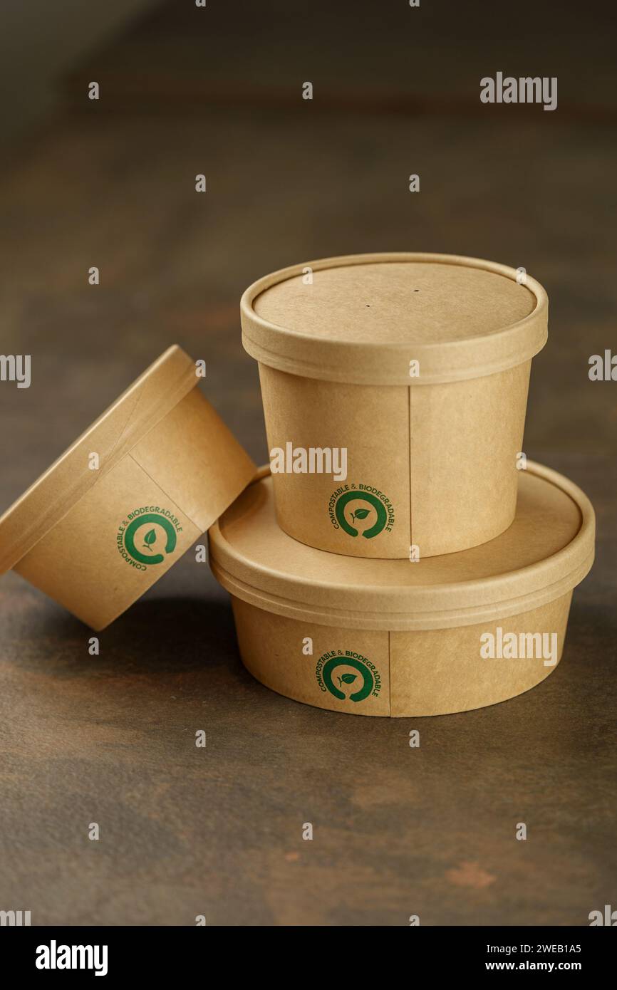 Bellissime scatole per la consegna in cartone, imballaggi ecologici, stile di vita sostenibile, design minimalista Foto Stock