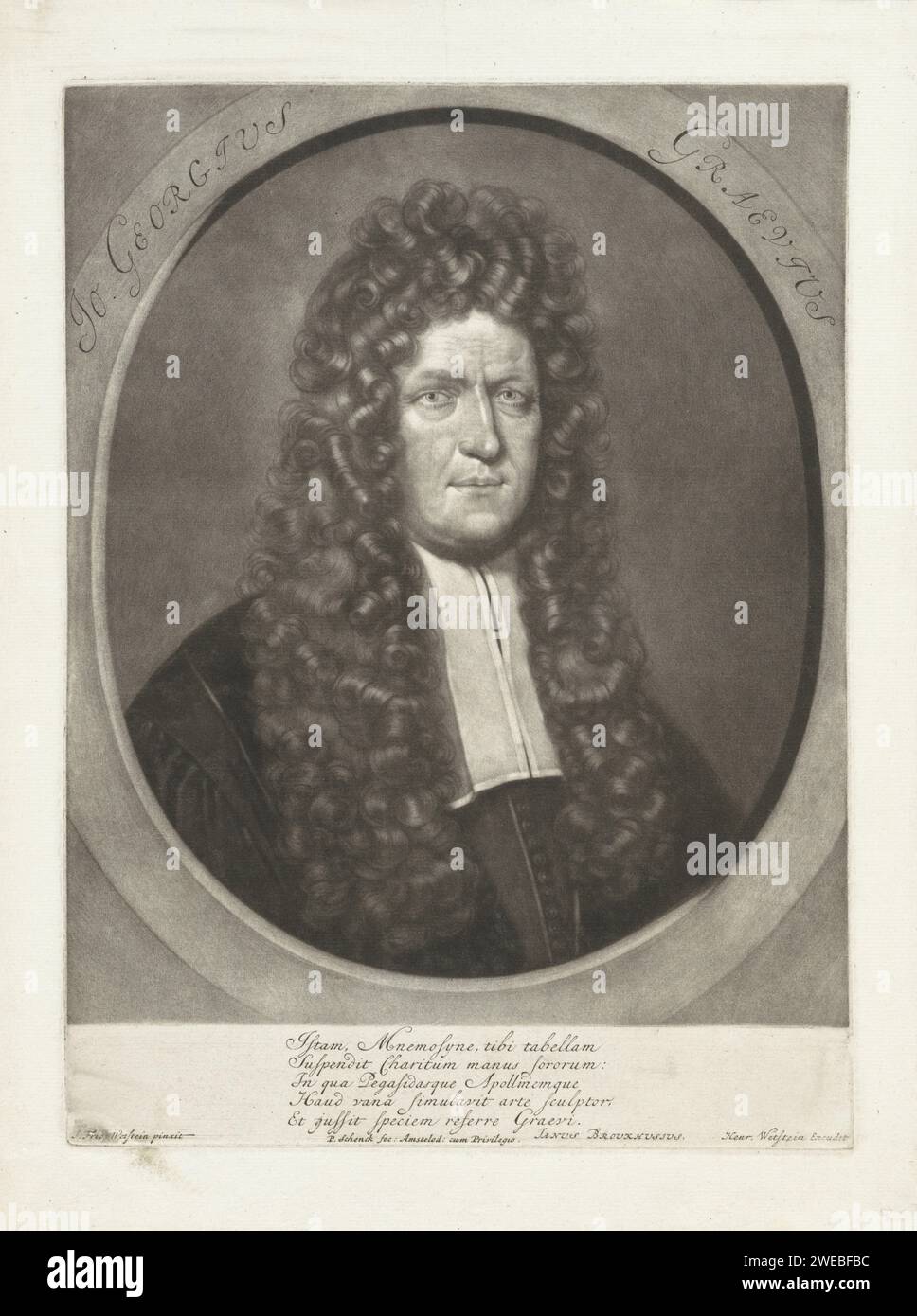 PortraT van de Filoloog Johann Georg Graevius, Pieter Schenk (i), dopo Johann Friedrich Wettstein, 1670 - 1713 stampa Amsterdam carta incisione parrucca Foto Stock