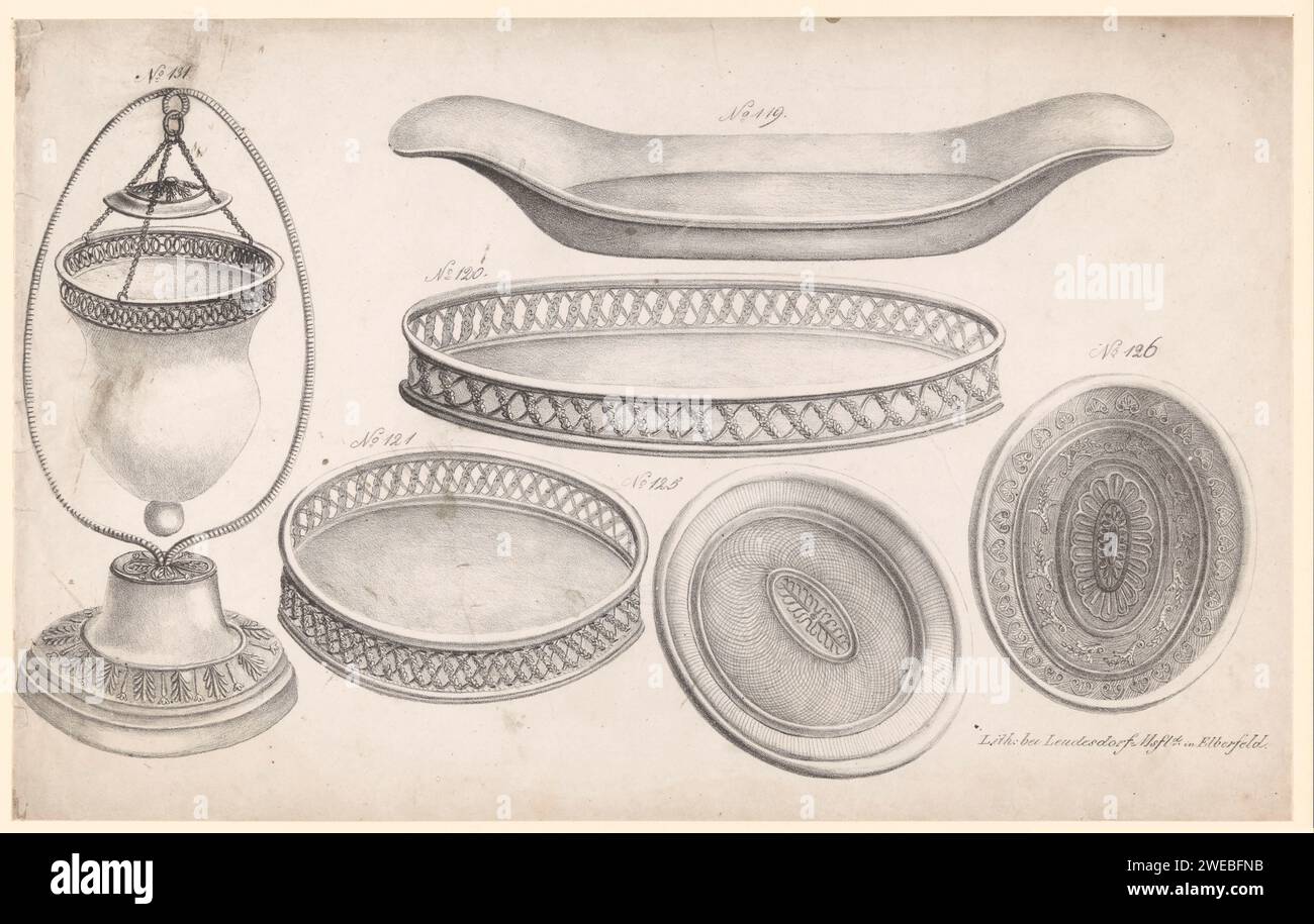 Schafen, Leudesdorf -Mansfeld Company, 1820 - 1840 disegni di stampa per Empirevorts come Right Five Scales. Tutti gli oggetti sono numerati. Stili di carta di Elberfeld nelle belle arti (+ sviluppi successivi). piatto, piatto, piattino Foto Stock