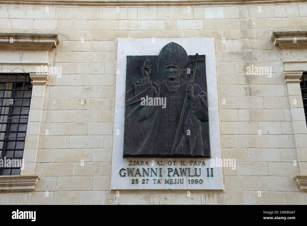 Targa commemorativa di Papa Giovanni Paolo ll a la Valletta Foto Stock