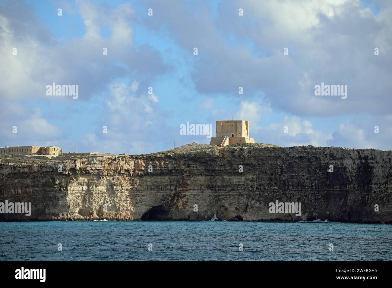 Torre di Santa Maria sull'isola maltese di Comino Foto Stock