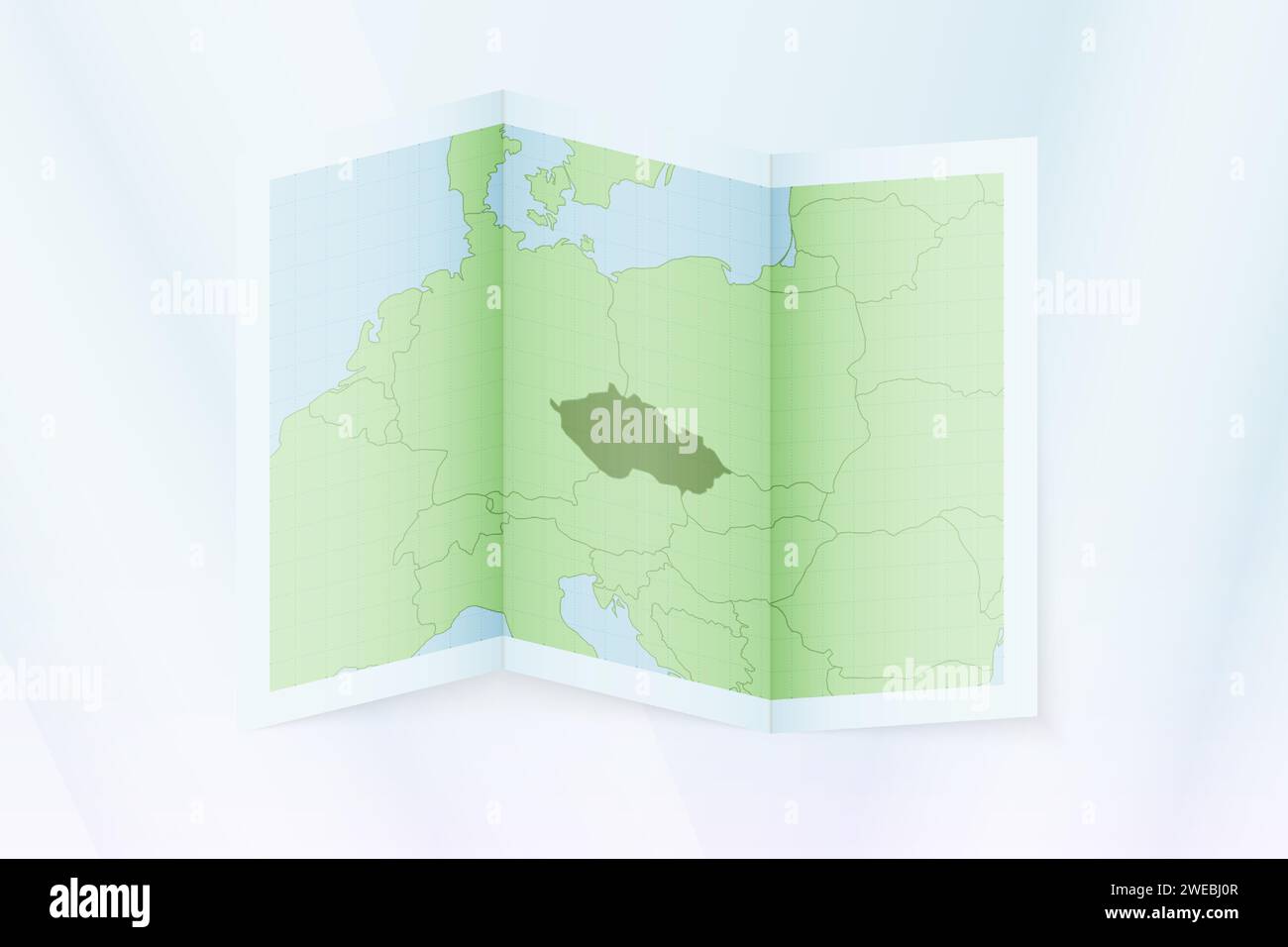 Mappa della Repubblica Ceca, carta piegata con mappa della Repubblica Ceca. Illustrazione vettoriale. Illustrazione Vettoriale