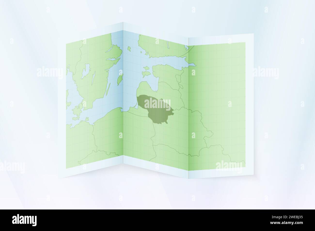 Mappa della Lituania, carta piegata con mappa della Lituania. Illustrazione vettoriale. Illustrazione Vettoriale