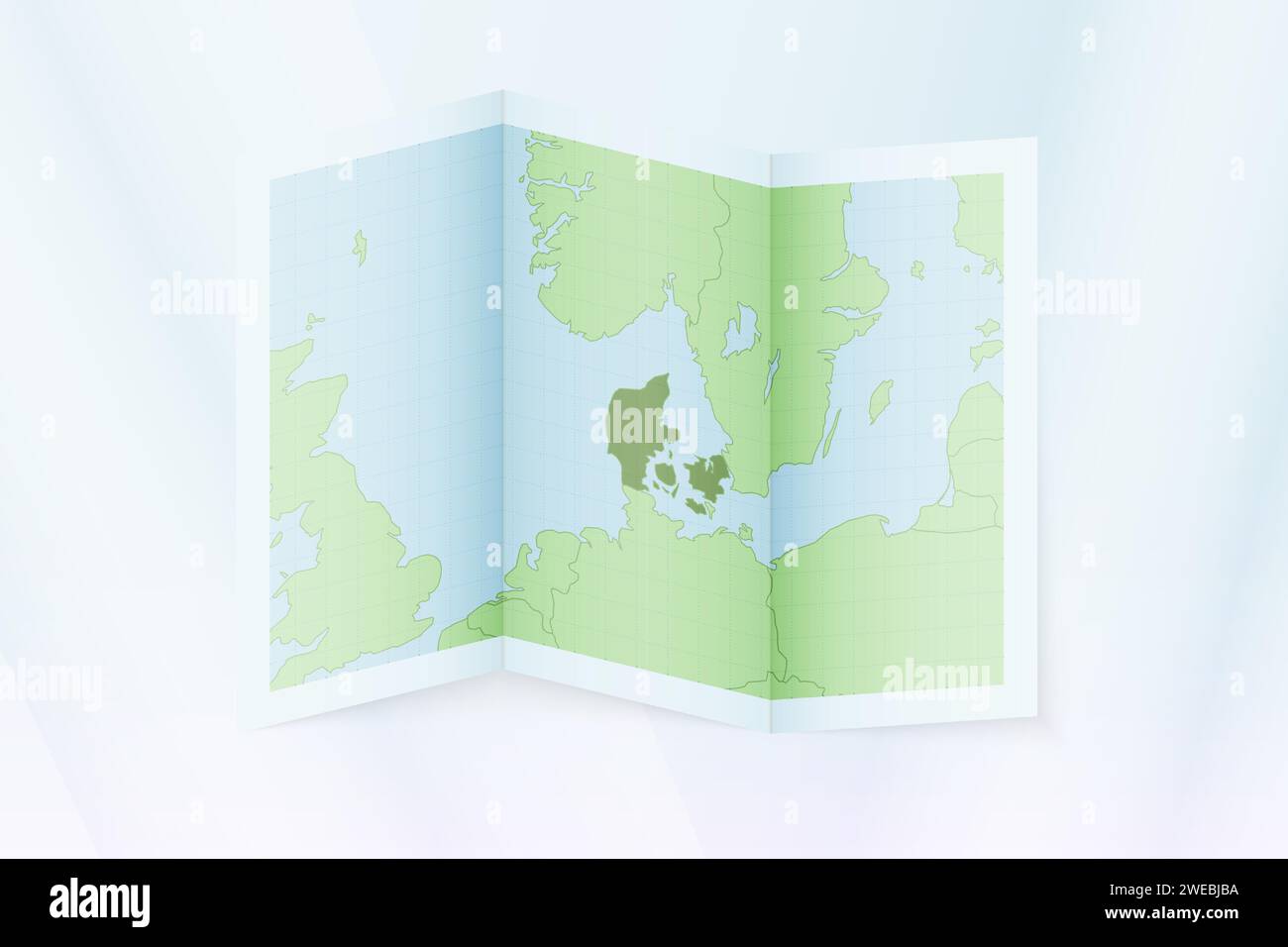 Mappa della Danimarca, carta piegata con mappa della Danimarca. Illustrazione vettoriale. Illustrazione Vettoriale