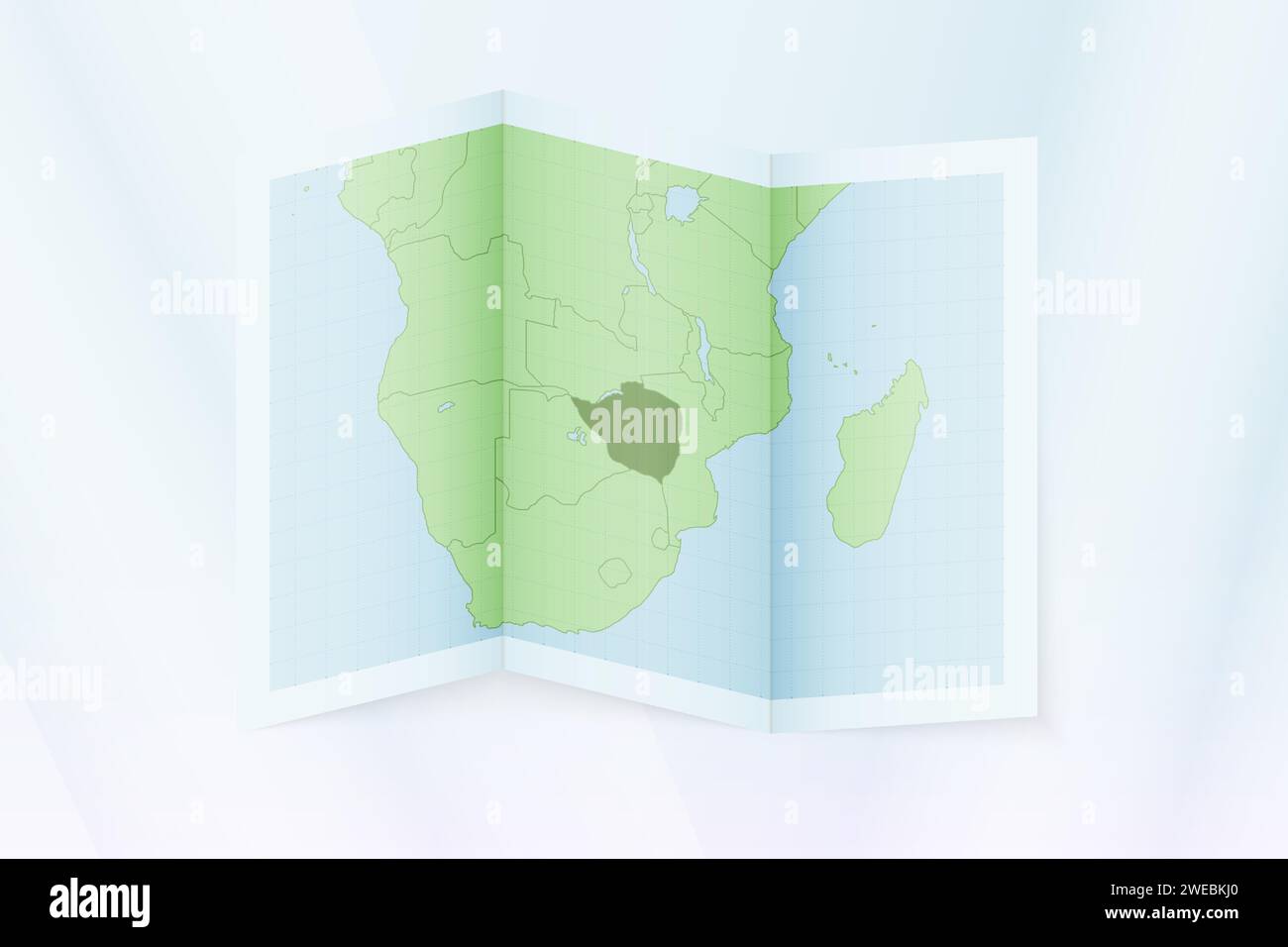 Mappa dello Zimbabwe, carta piegata con mappa dello Zimbabwe. Illustrazione vettoriale. Illustrazione Vettoriale