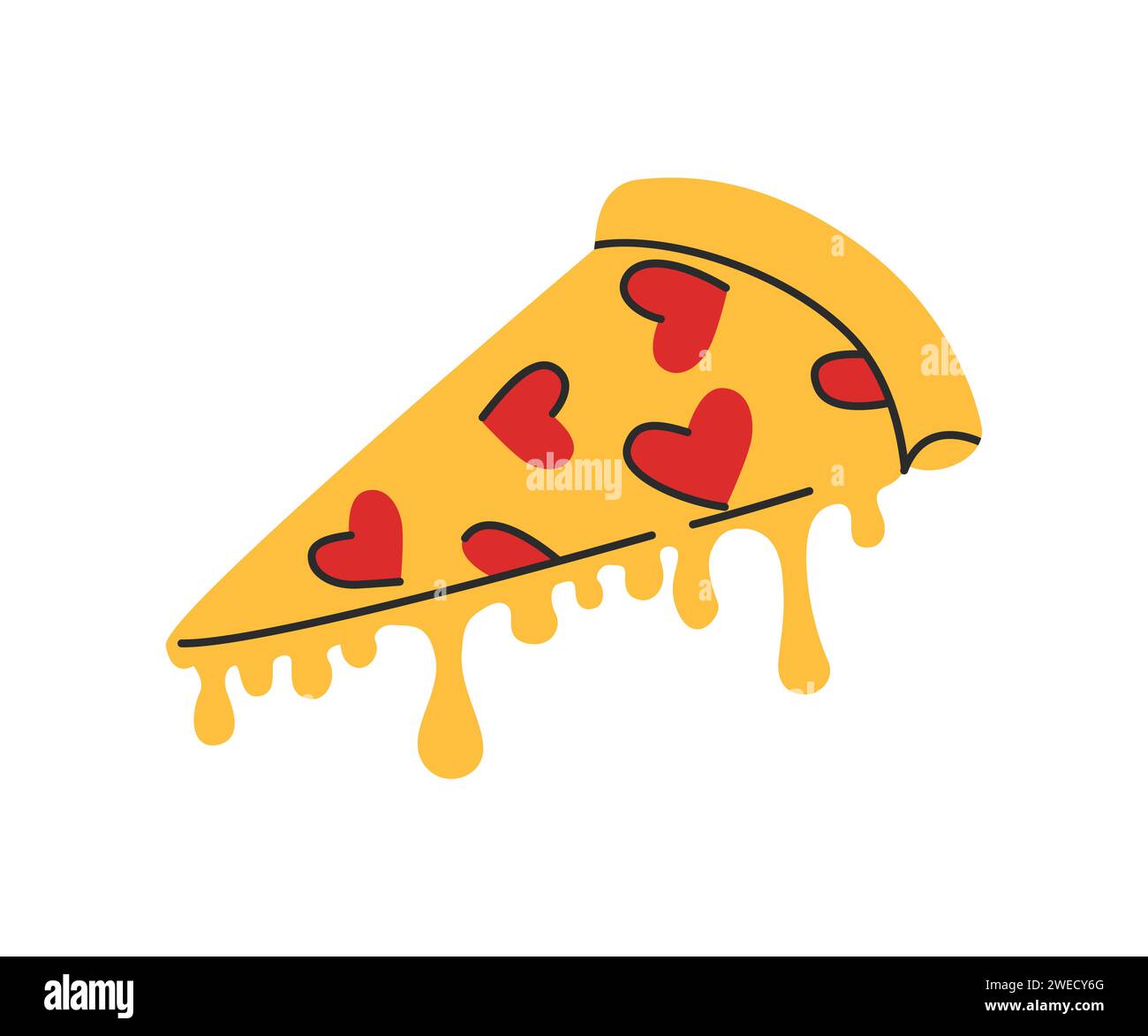 Fetta di pizza con cuore. Concetto di San Valentino. Illustrazione del cartone animato vettoriale. Stile vivace. Ottimo per adesivi, design di carte Illustrazione Vettoriale